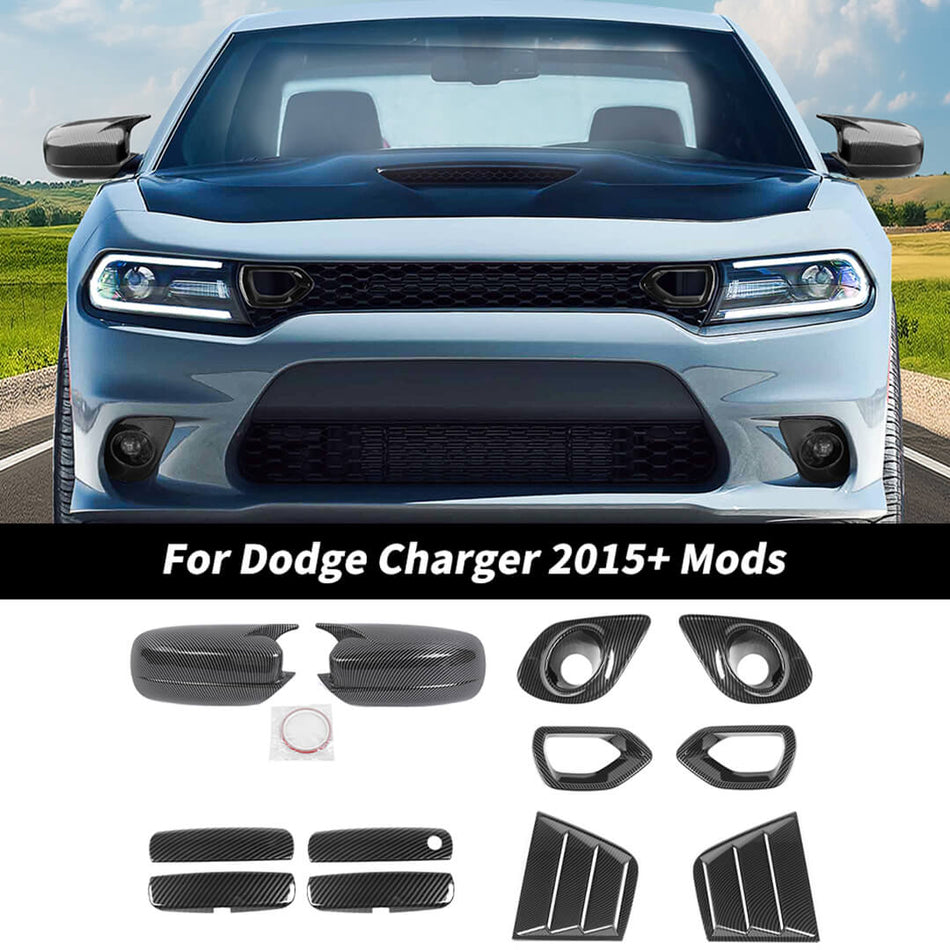 For 2015+ Dodge Charger Exterior Mirrors Door Handle Light Cover Trim Kit (12 pcs)