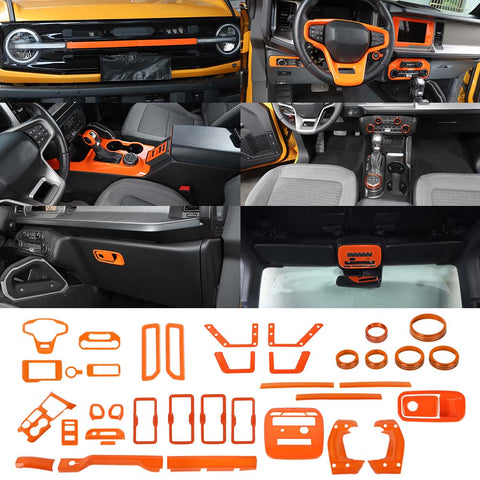 38 x Interior Full Set Decoration Cover Trim Kit & Grille trim For Ford Bronco 2021+ Orange Accessories | CheroCar