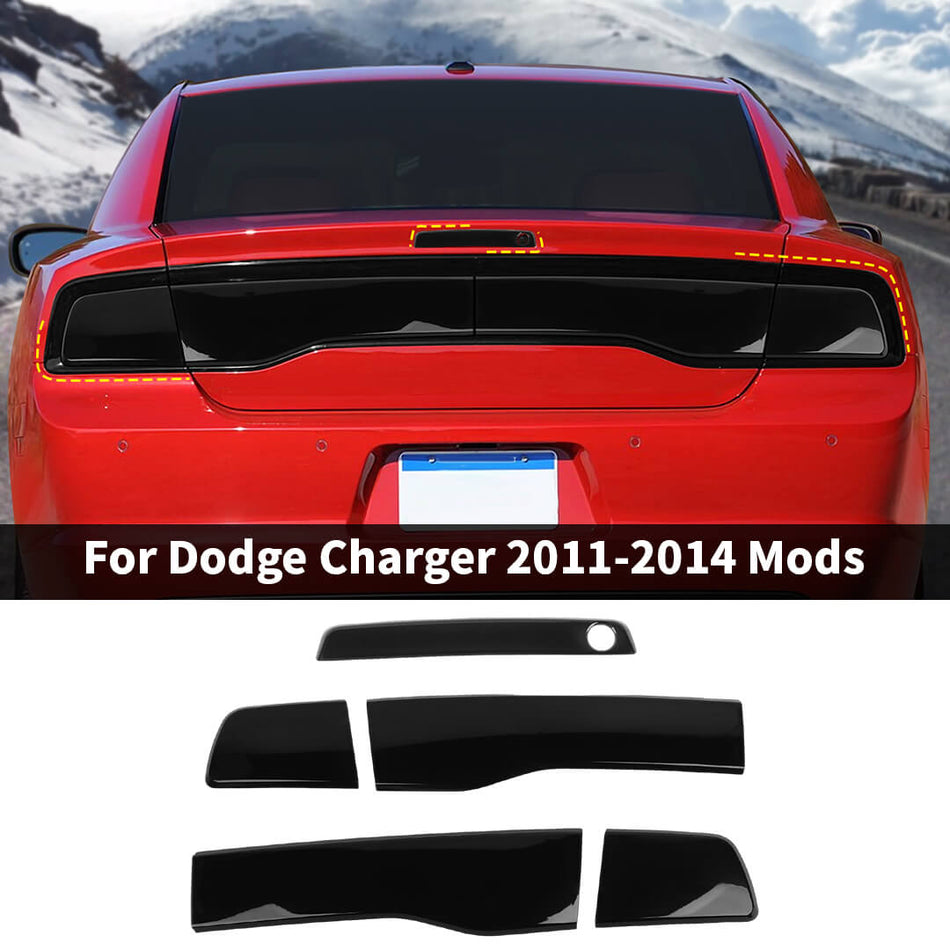 For 2011-2014 Dodge Charger Smoked Black Taillight Third High Brake Light Cover Trim (5 pcs)