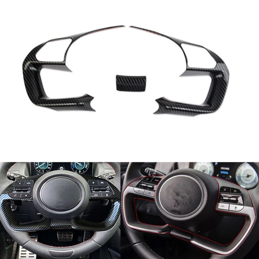 For 2022-2024 Hyundai Santa Cruz Steering Wheel Cover Trim Black Carbon Fiber