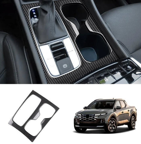 For 2022+ Hyundai Santa Cruz Center Console Gear Shift Panel Cover Water Cup Holder Frame Trim Black Carbon Fiber