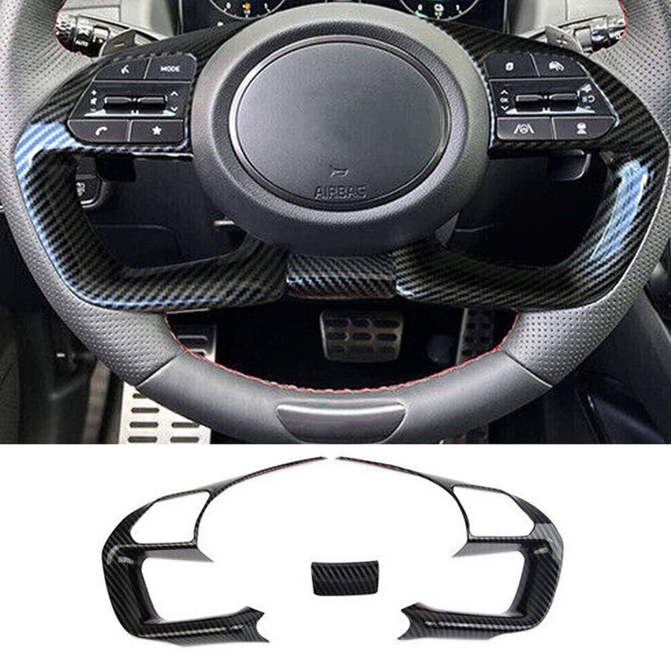 For 2022-2024 Hyundai Santa Cruz Steering Wheel Cover Trim Black Carbon Fiber
