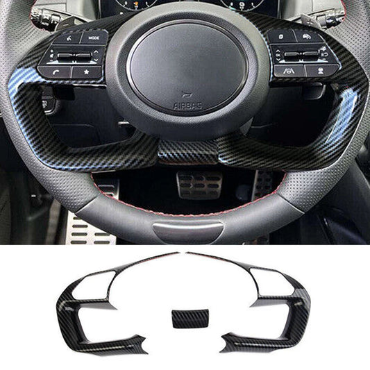 For 2022-2024 Hyundai Santa Cruz Steering Wheel Cover Trim Black Carbon Fiber