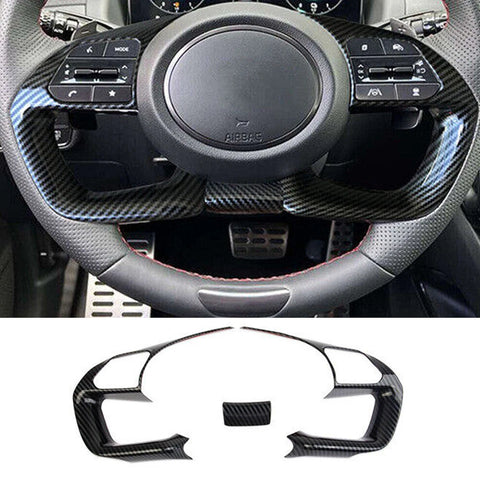 For 2022-2024 Hyundai Santa Cruz Steering Wheel Cover Trim Black Carbon Fiber