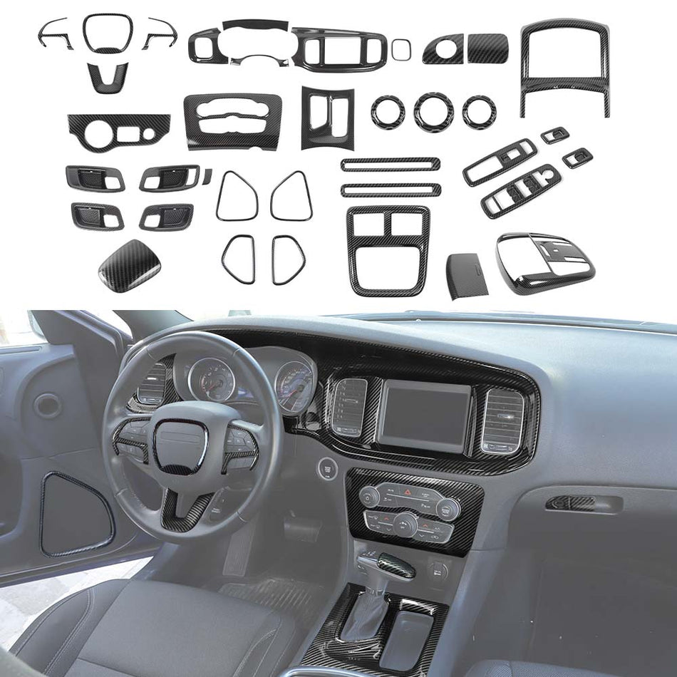 For 2015+ Dodge Charger 37x Car Interior Center Navigation Dash Panel Cover Trim Kit Accessories