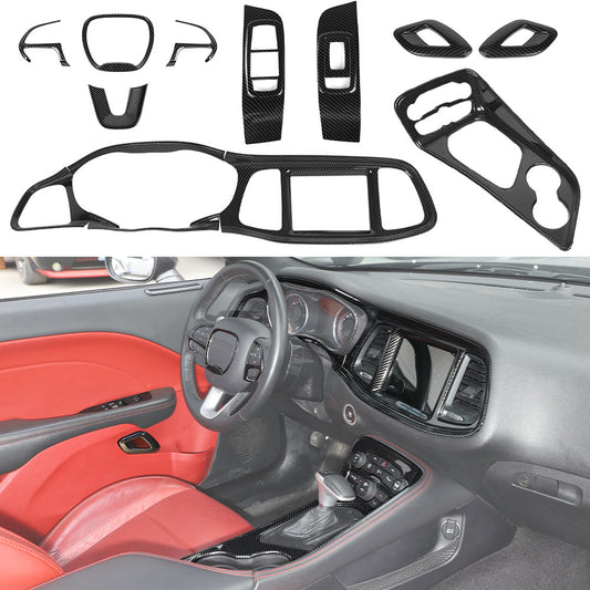 For Dodge Challenger 2015+ 13x Interior Center Console Trim Cover Kit Carbon Fiber