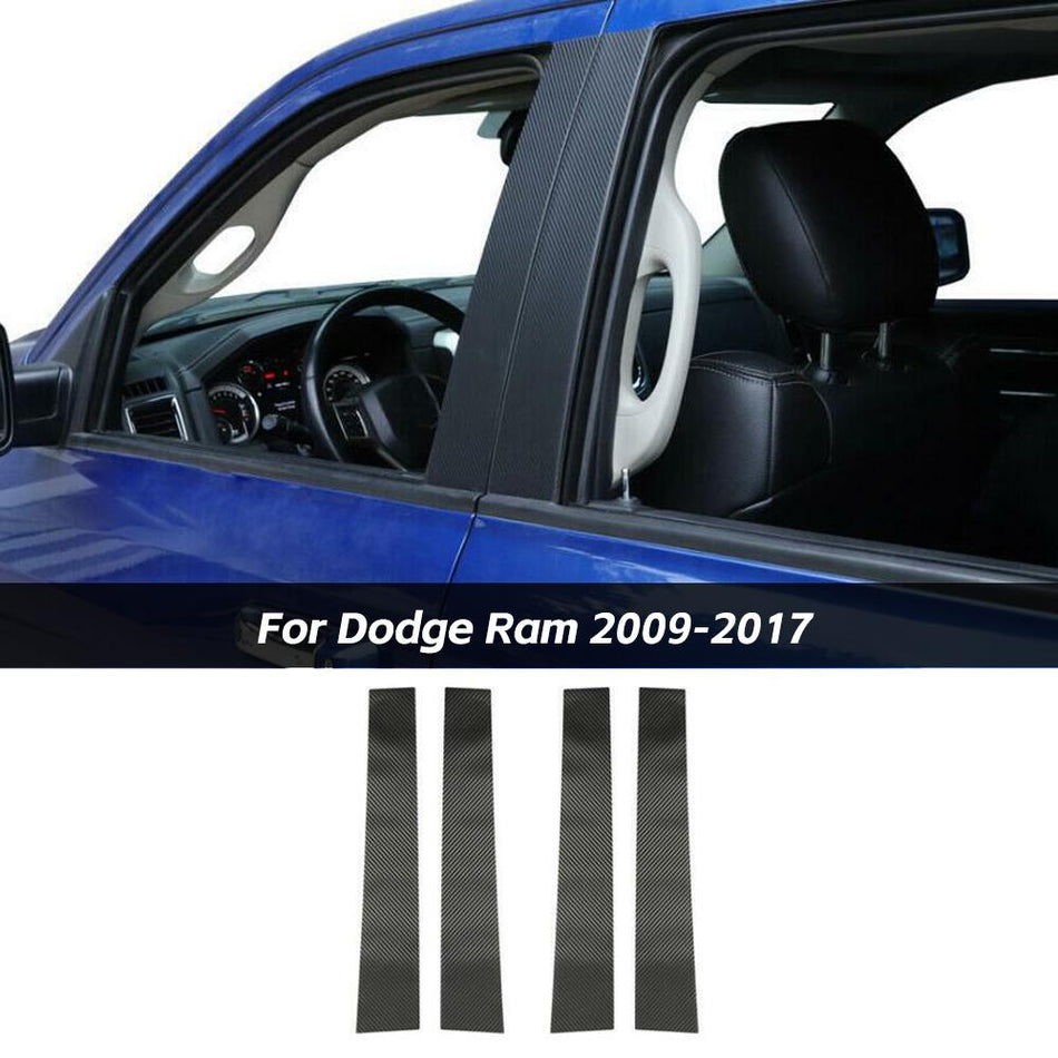 For 2009-2017 Dodge Ram 1500 4PCS Car Window Center Pillar Sticker Decor Real Carbon Fiber