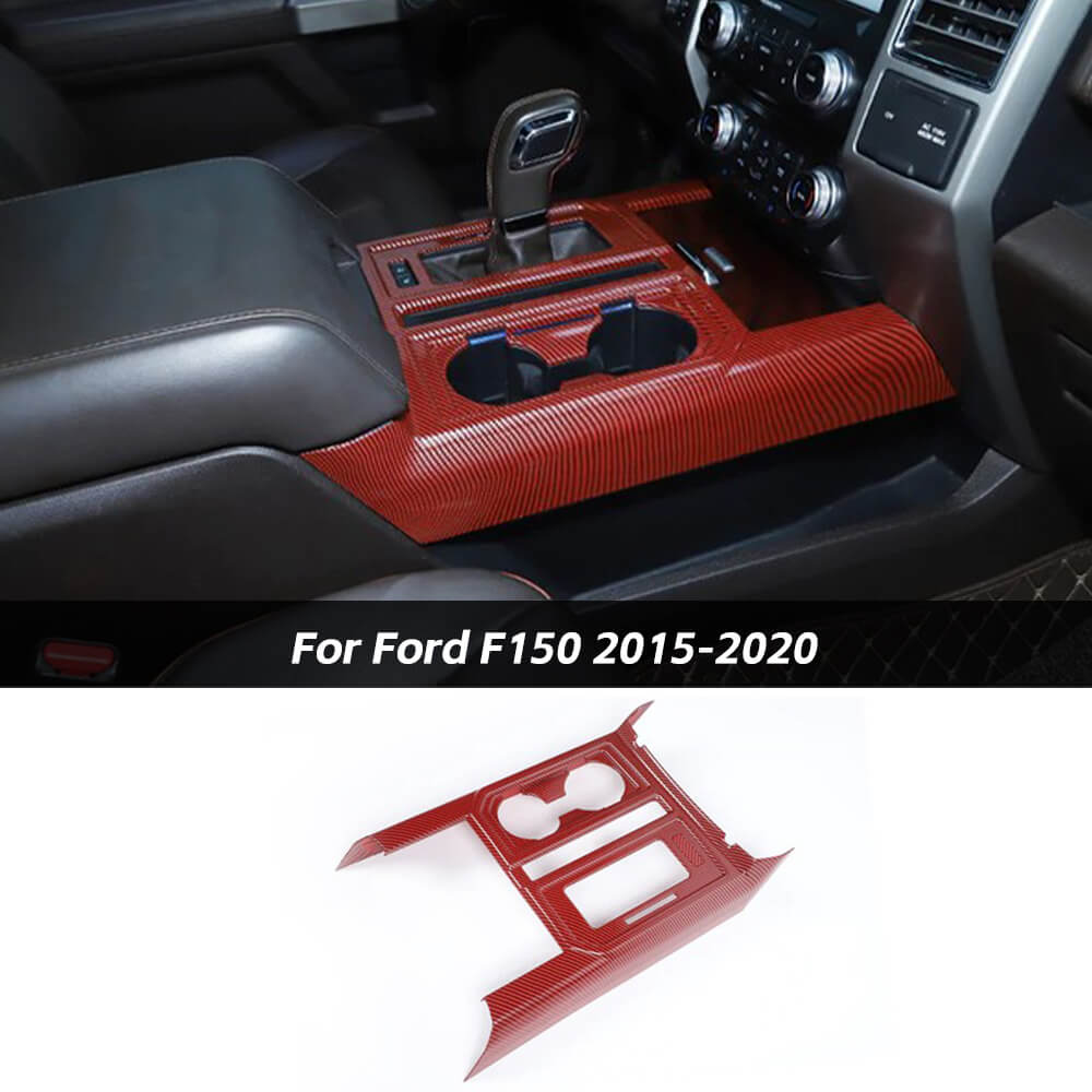 Contral Gear Shift Panel & Cup Holder Cover Trim For Ford F150  2015-2020｜CheroCar - red carbon fiber