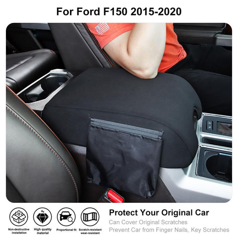 For 2015-2020 Ford F150 Cloth Central Console Armrest Box Cover Black