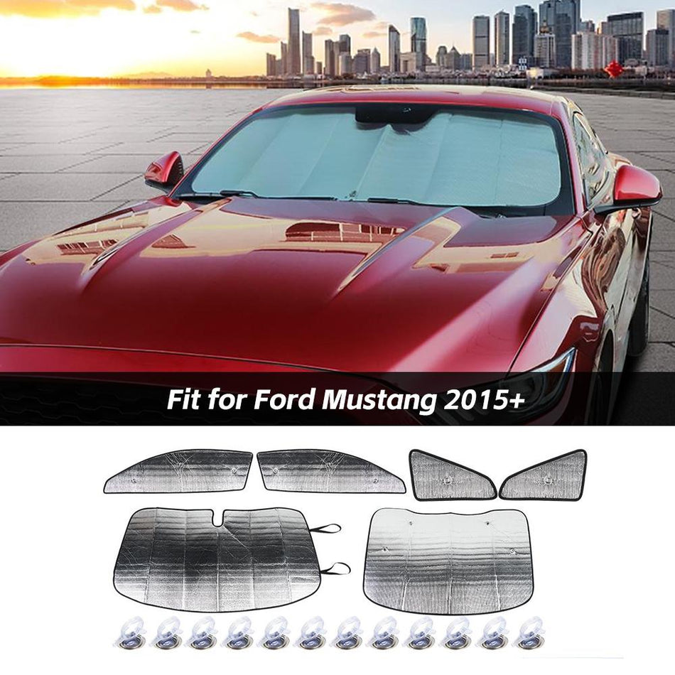 For 2015+ Ford Mustang 6 x Window Sunshade Visors Full Set UV Block Cover Kit