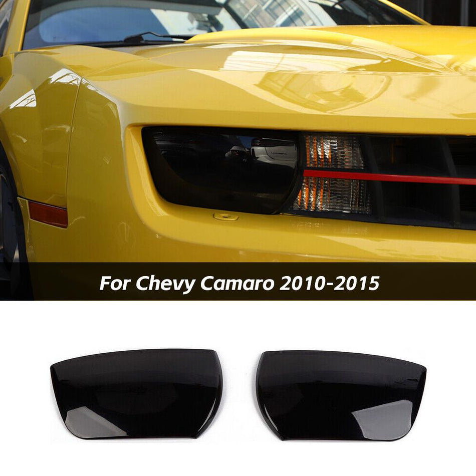 For 2010-2015 Chevy Camaro Headlight Lamp Trim Cover Decors Smoked Black