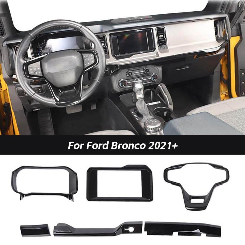 For 2021+ Ford Bronco 6PCS Black Central Control Steering Wheel Dash Cover Trim Kit