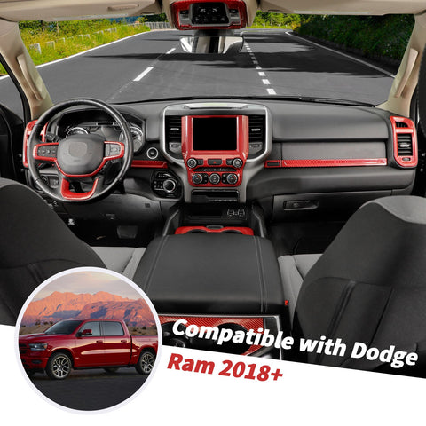 34pcs/set Interior Decoration Kit Trim Cover For Dodge Ram 2018+ Red Carbon Fiber｜CheroCar