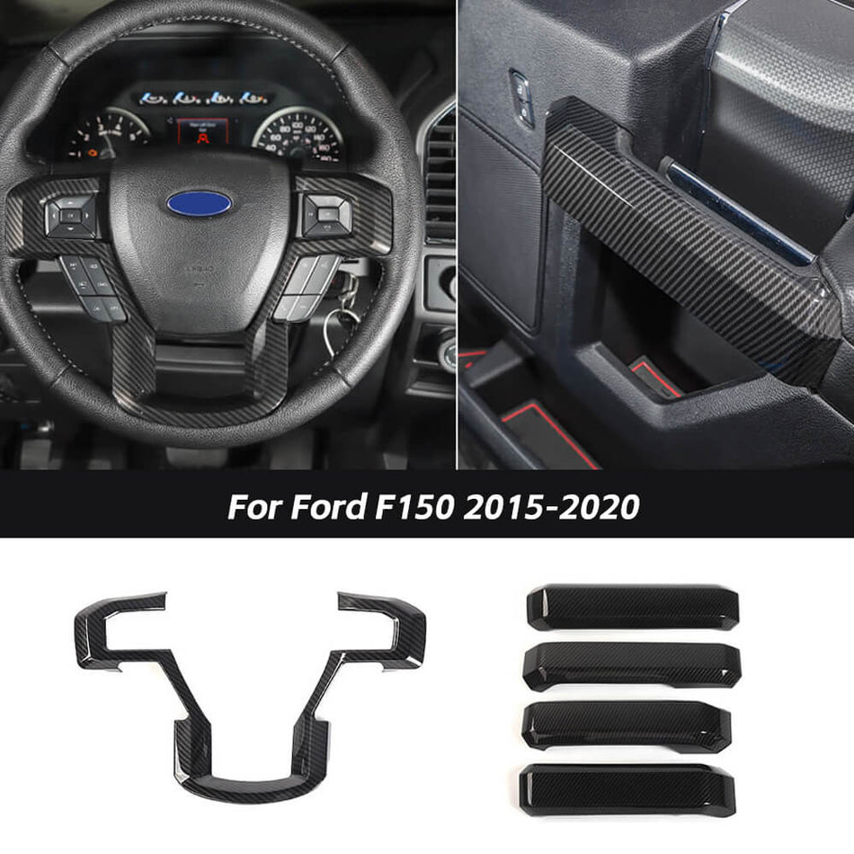 For Ford 2015-2020 F150 & 2017-2022 F250 F350 Interior Door Handle & Steering Wheel Cover Trim