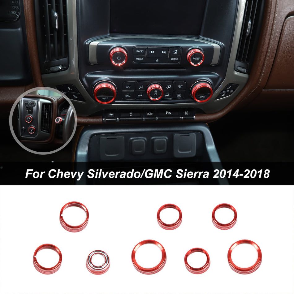 For 2014-2018 Chevy Silverado 1500/Suburban & GMC Sierra 1500 Center Console Control Switch Knob Cover Trim Bezels
