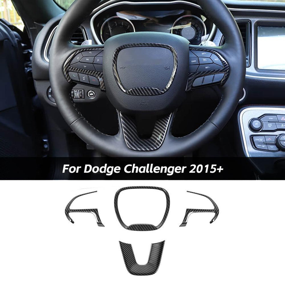 For 2015+ Dodge Challenger &Charger & 2014+ Durango Carbon Fiber Steering Wheel Decor Cover Kit Trim