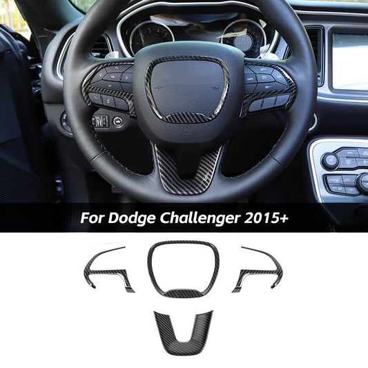 Steering Wheel Decor Cover Kit Trim for Dodge Challenger & Charger 2015+ & Durango 2014+ Carbon Fiber｜CheroCar