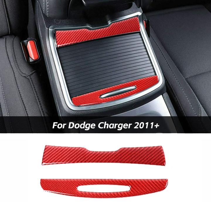 For 2011+ Dodge Charger Red Carbon Fiber Cup Holder Cover Trim