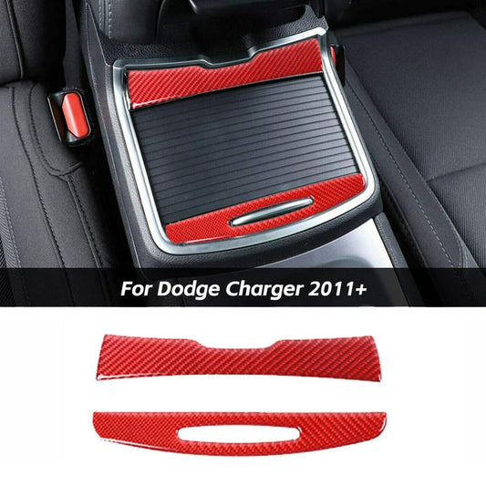 Red Carbon Fiber Cup Holder Cover Trim For 2011+ Dodge Charger Accessories | CheroCar