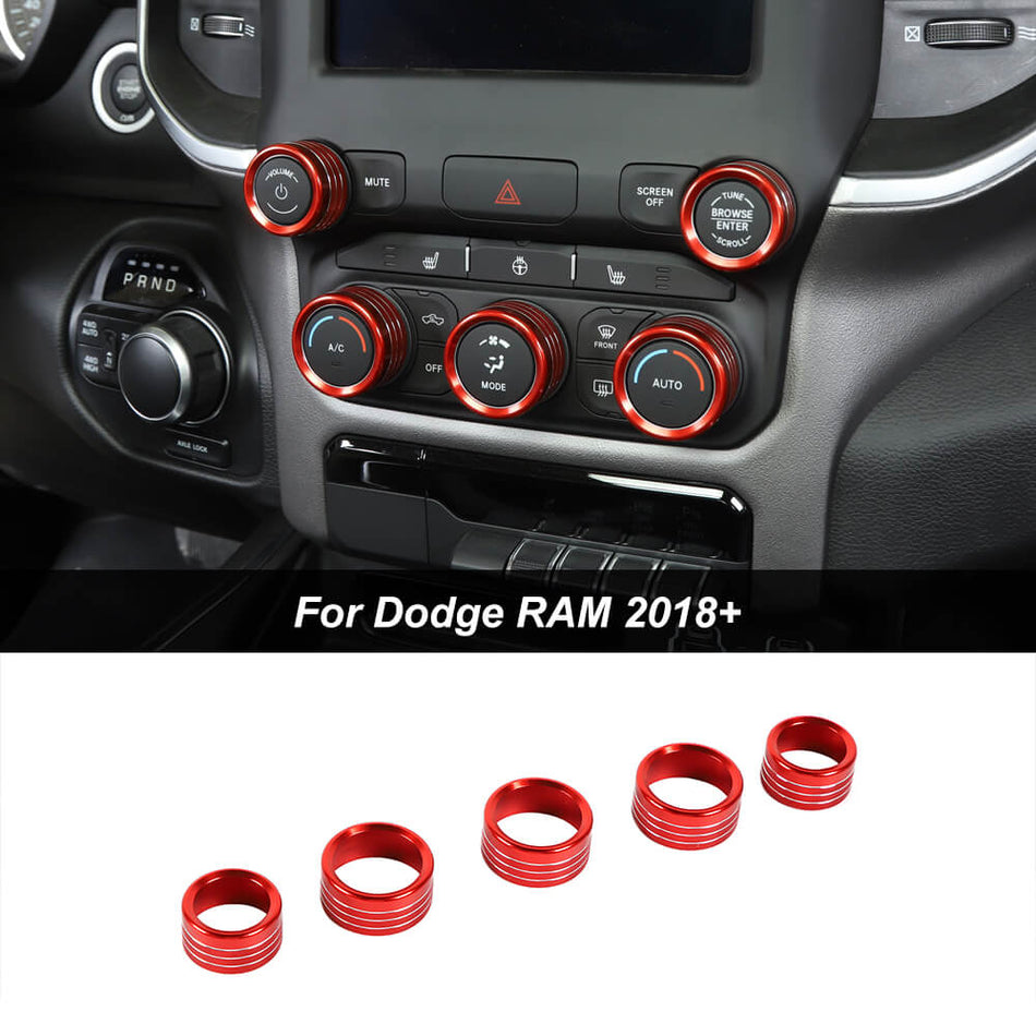 For 2018+ Dodge Ram 1500 & 2500 DT Center Console Radio AC Switch Knob Ring Trim Cover