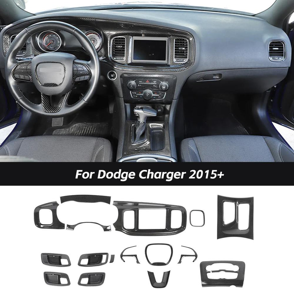 For 2015+ Dodge Charger Carbon Fiber 15x Full Set Interior Cover Trim Decor Kit
