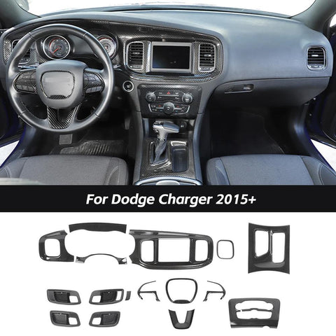 15pcs/set Full Set Interior Cover Trim Decor Kit For Dodge Charger 2015+ Carbon Fiber｜CheroCar