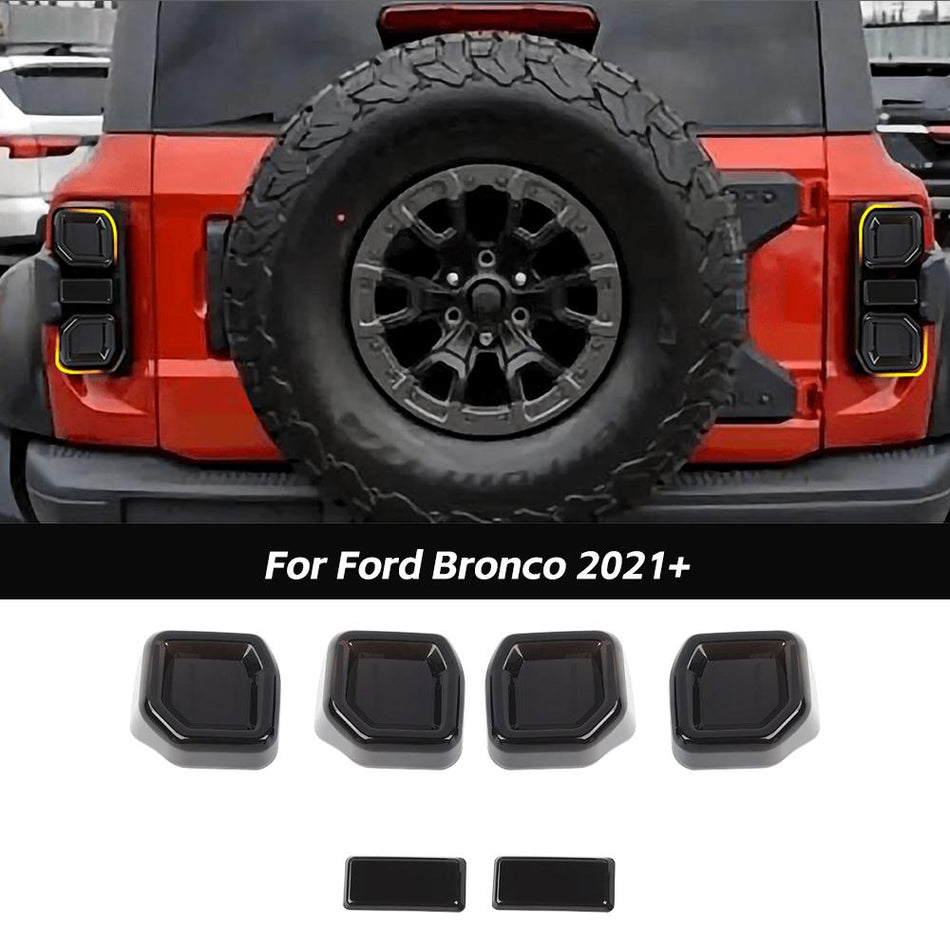 For 2021+ Ford Bronco Raptor 6PCS Rear Tail Light Led Lamp Cover Guard Trim Decor Smoked Black