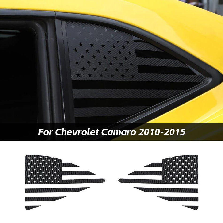For 2010-2015 Chevrolet Camaro Rear Quarter Window USA Flag Sticker Trim
