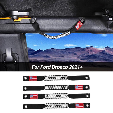 4 x Roll Bar Roof Top Grab Handles Grip For Ford Bronco 2021+ US Flagh Accessories | CheroCar