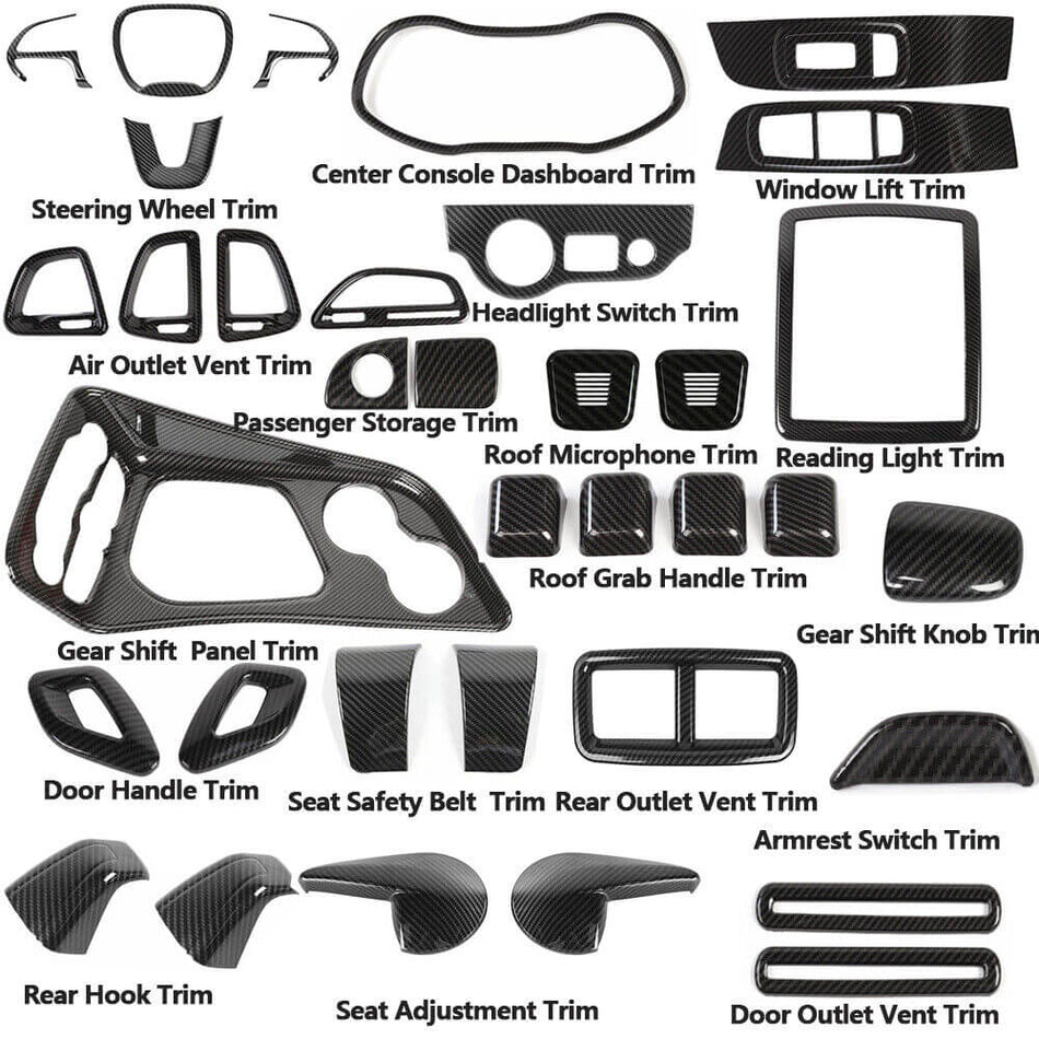 For 2015+ Dodge Challenger Carbon Fiber 35pcs Interior Full Set Panel Cover Trim Kit
