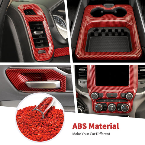 34pcs/set Interior Decoration Kit Trim Cover For Dodge Ram 2018+ Red Carbon Fiber｜CheroCar