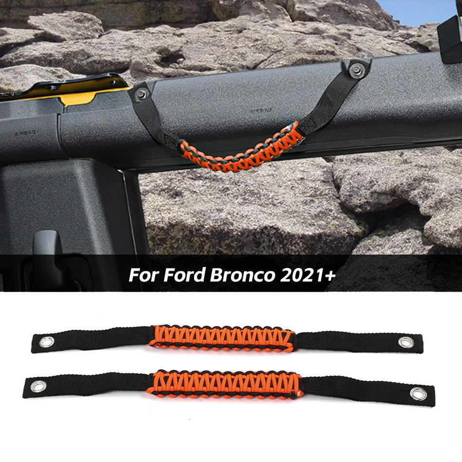For 2021+ Ford Bronco Orange Top Bar Grab Handles Paracord