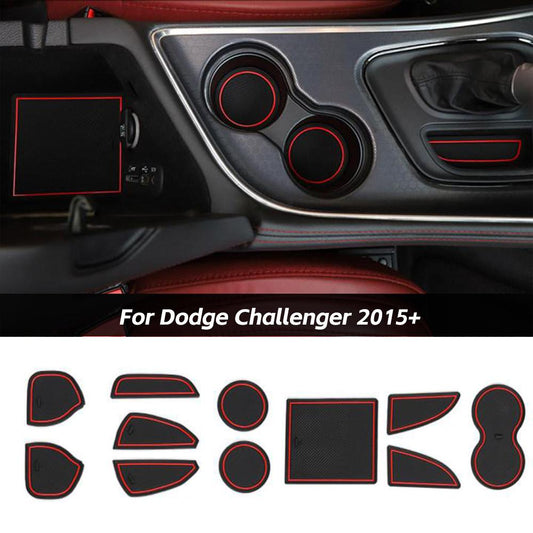 11PCS Non-Slip Door Cup Slot Cup Mat Console Liner For Dodge Challenger 2015+ Accessories | CheroCar