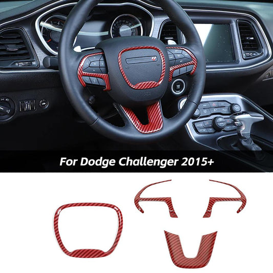 Steering Wheel Decor Cover Trim for Dodge Challenger & Charger 2015+ & Durango 2014+ Red Carbon Fiber｜CheroCar