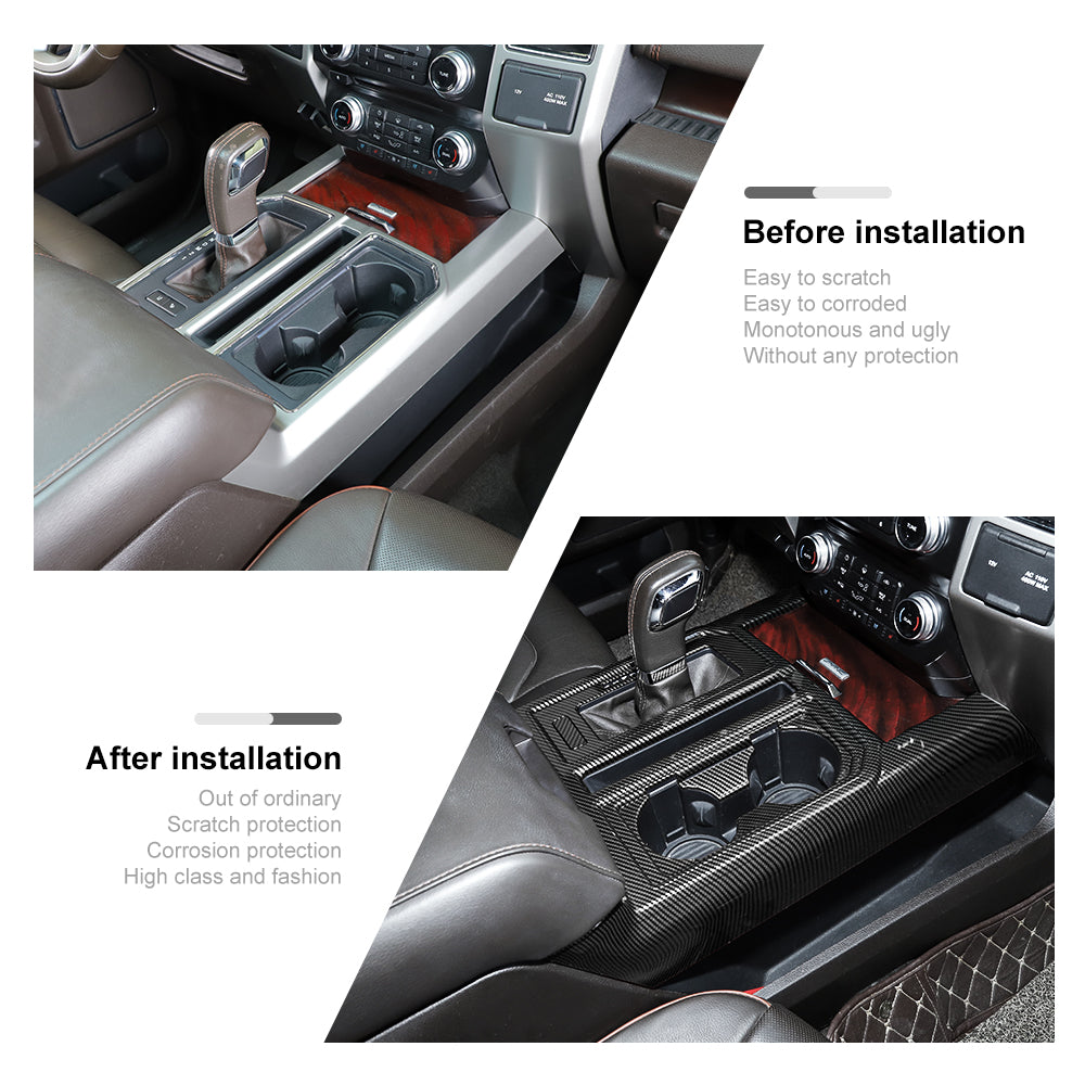 thumbnail image 2 of Black Wood Grain Gear Shift Panel & Cup Holder Cover Trim For Ford F-150 (2015-2020) 2 of 5