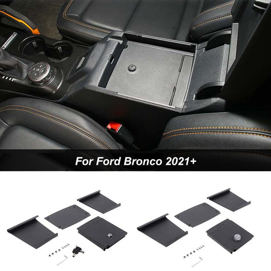 Center Console Armrest Lock Storage Box Design With Key For Ford Bronco 2021+ Accessories Black | CheroCar