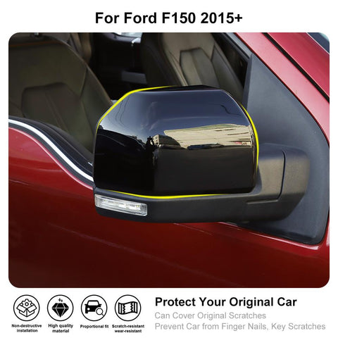 Top Glossy Black Replacement Mirror Covers For 2015+ Ford F150 Accessories | CheroCar