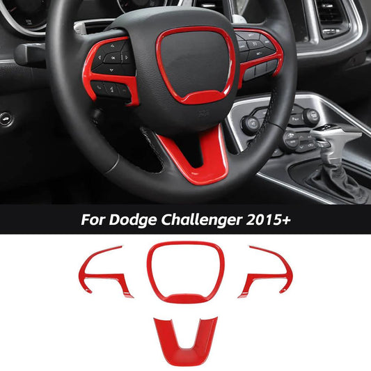 For 2015+ Dodge Challenger &Charger & 2014+ Durango Carbon Fiber Steering Wheel Decor Cover Kit Trim