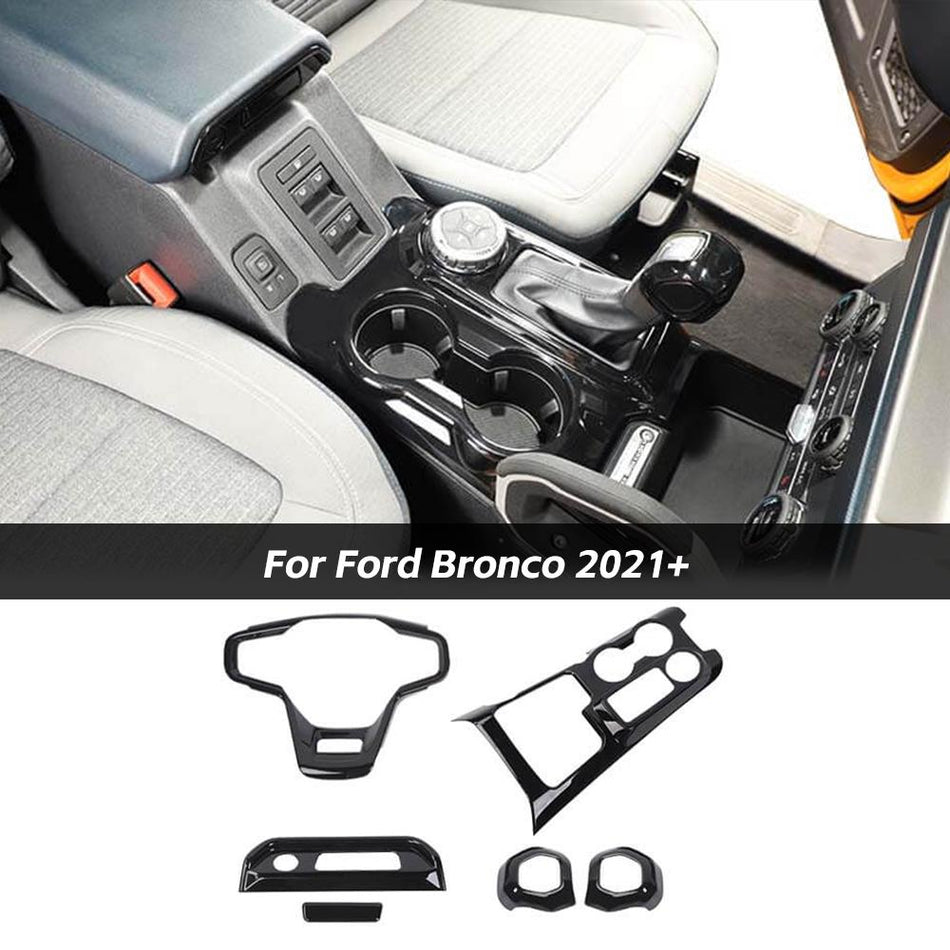 For 2021+ Ford Bronco 6PCS Black Steering Wheel Center Control Panel Cover Trim Set