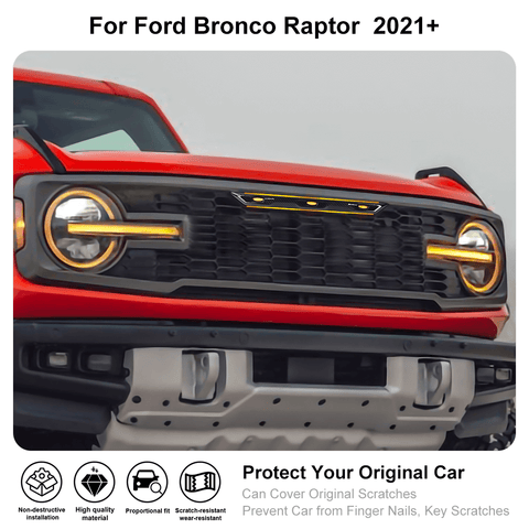 Front Bumper Center Grille Light Cover Trim Decor For Ford Bronco Raptor 2021+ Accessories | CheroCar