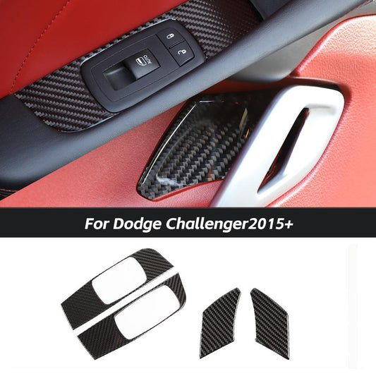 Carbon Fiber Window Lift Switch Trim Door Bowl Stickers For Dodge Challenger 2015+ Accessories | CheroCar