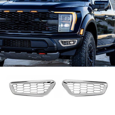 Front Bumper Fog Lights Honeycomb Cover Trim For Ford F150 Raptor 2021+ Accessories | CheroCar